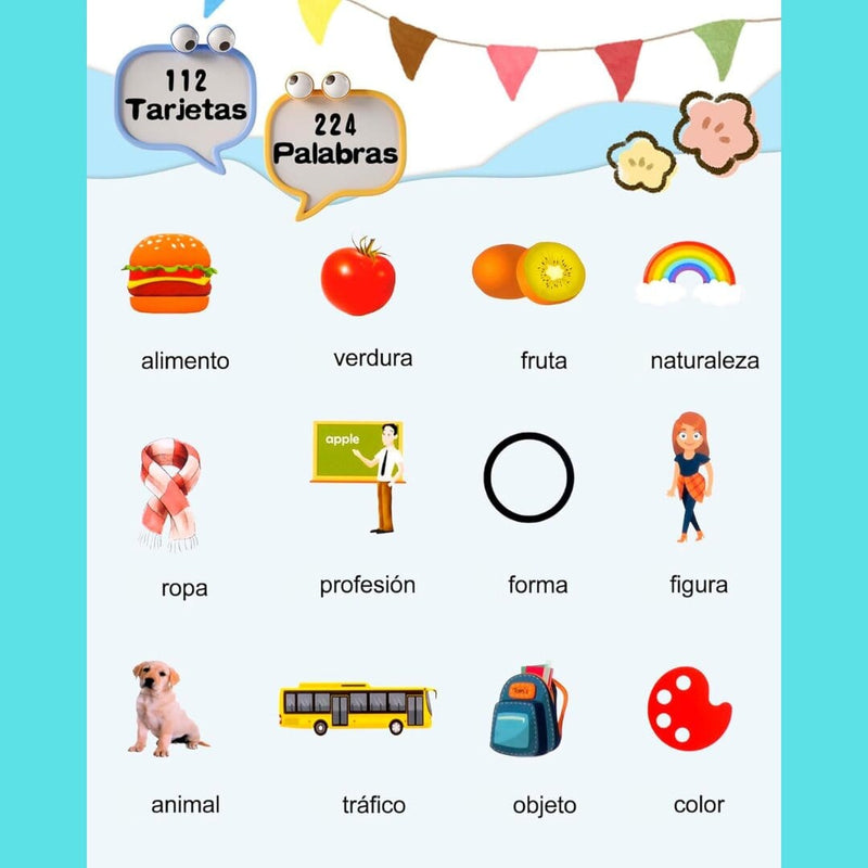 VerbaLingo™ - Tarjetas Educativas en Español e Inglés - 112 Tarjetas